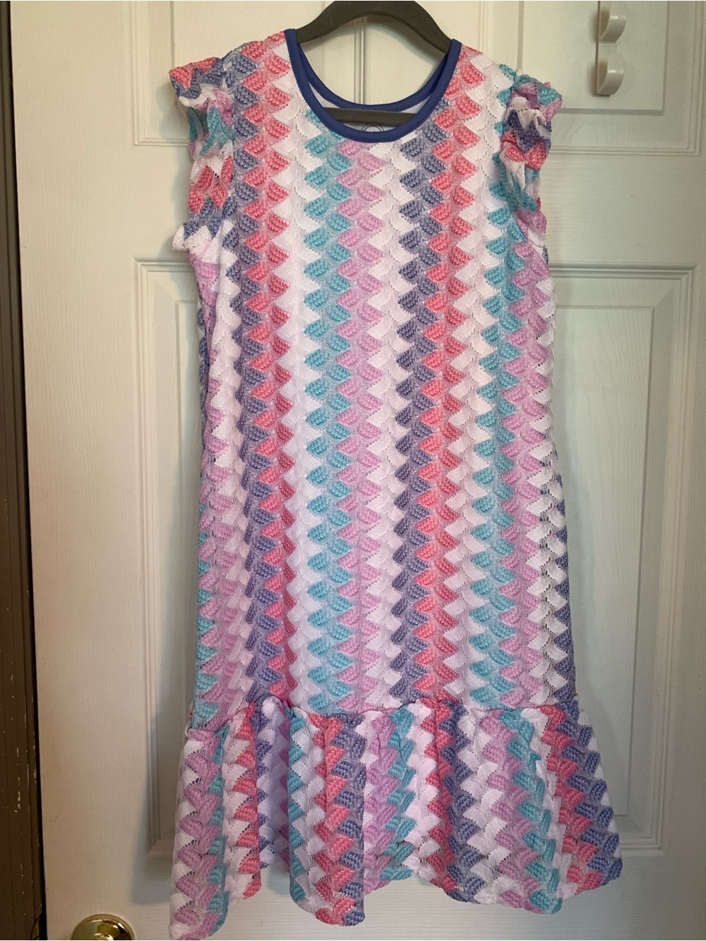 wonder nation Girls Chevron Knit Dress in White, Pink, Purple & Teal